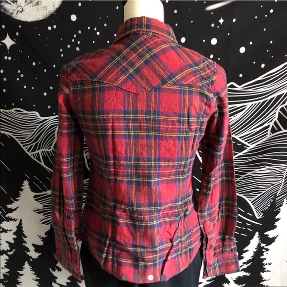 Red Plaid Long sleeve western style button down shirt - Picture 3 of 4